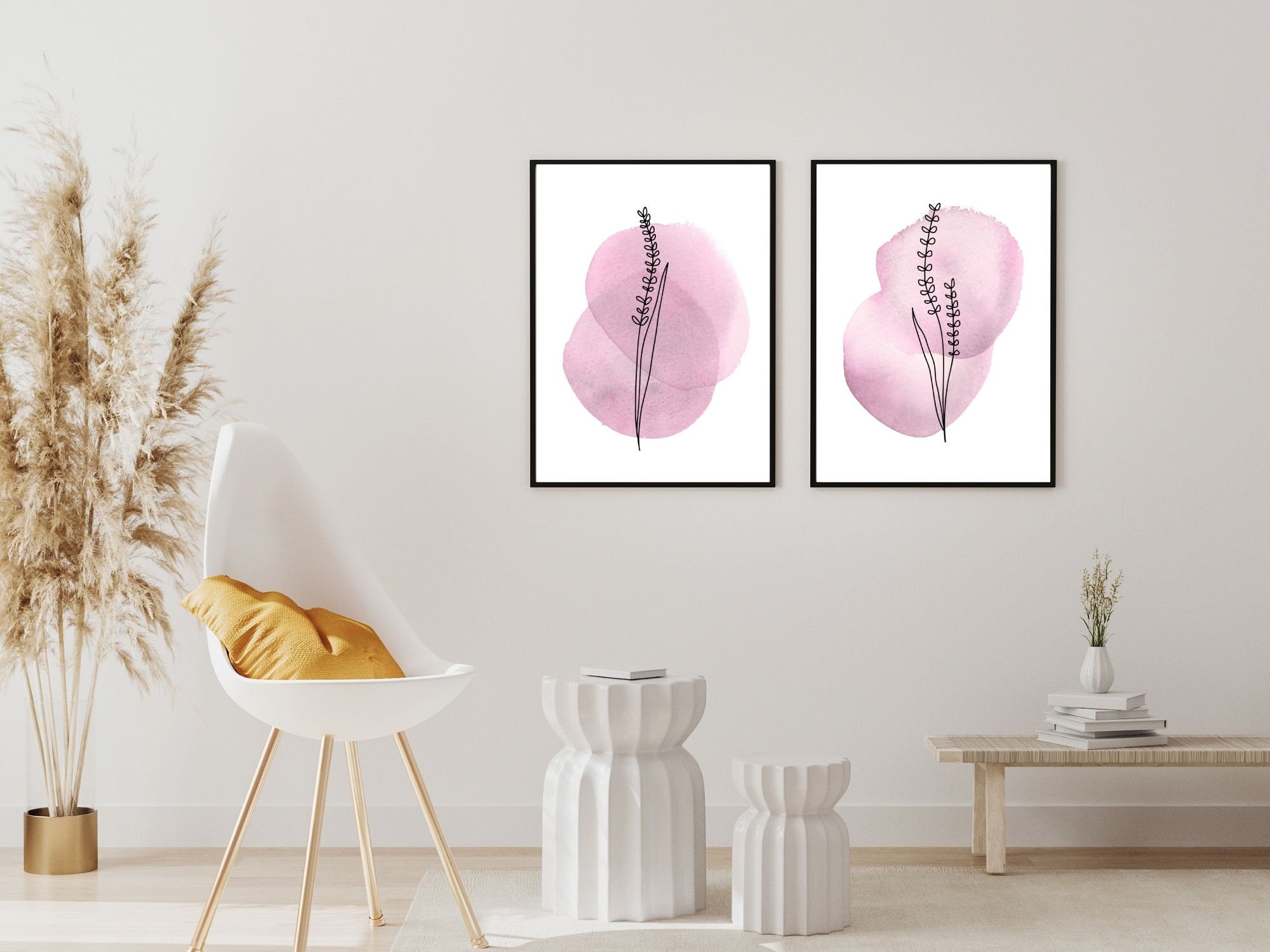 Blush Pink Floral Wall Art Printable, Dusty Rose Botanical Print Set of ...