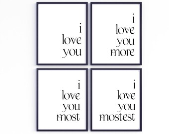 Te amo te quiero más, te amo más, te amo más arriba de la cama decor, romántica habitación de arte de pared, regalo del primer aniversario para el marido