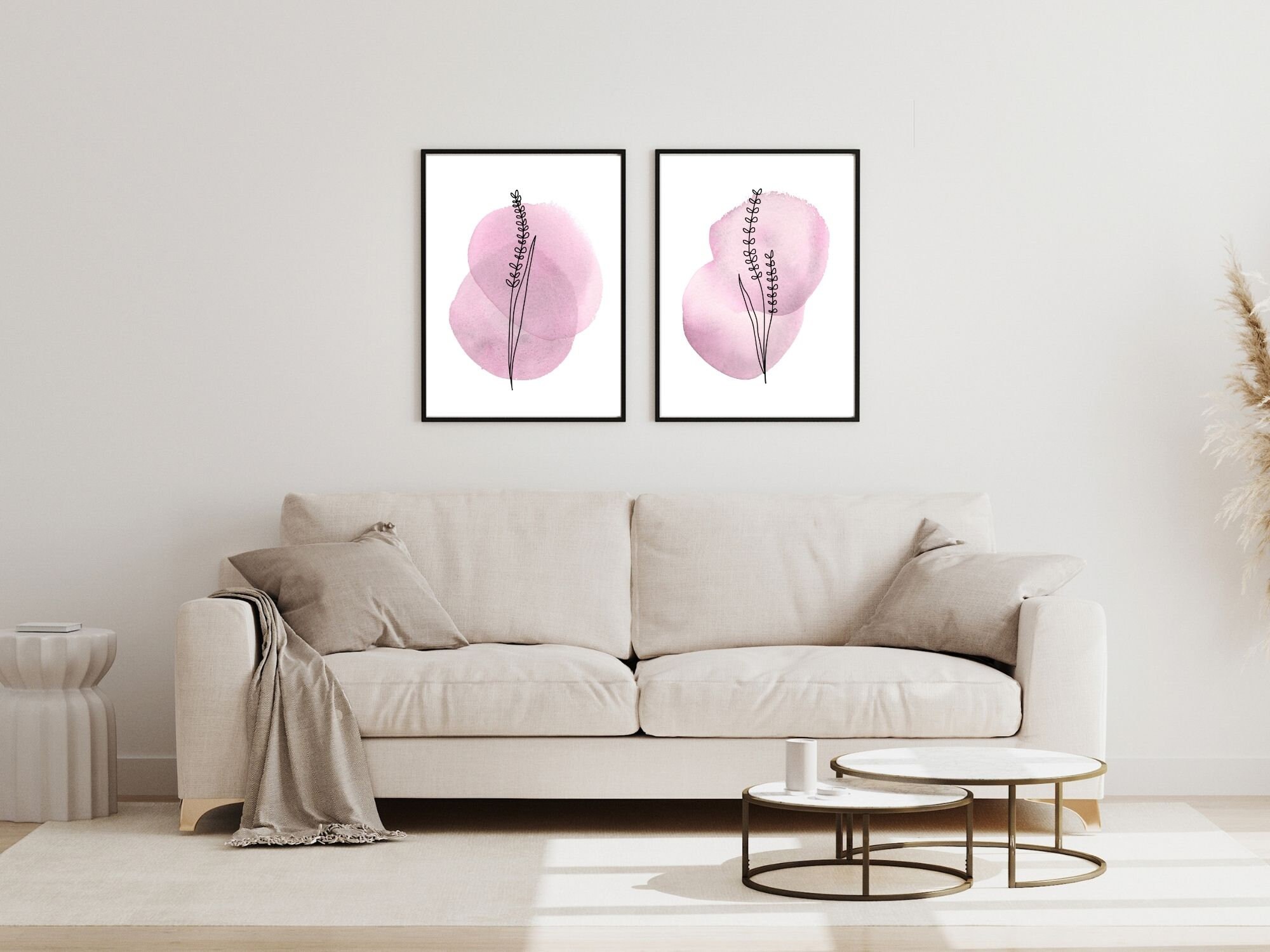 Blush Pink Floral Wall Art Printable, Dusty Rose Botanical Print Set of ...