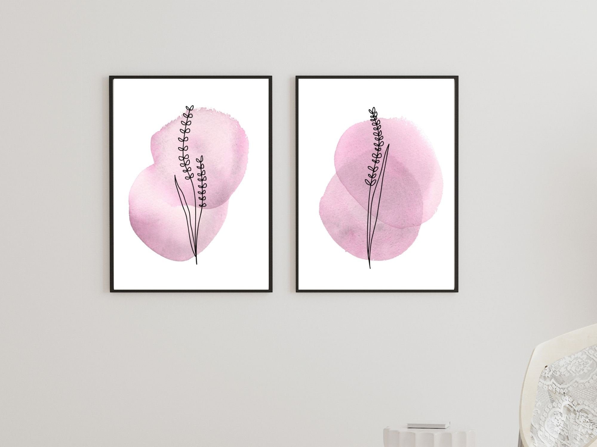 Blush Pink Floral Wall Art Printable, Dusty Rose Botanical Print Set of ...