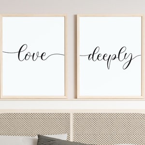 Love Deeply Wall Prints, Bedroom Wall Decor Over The Bed, Above Bed Quote, Romantic Wall Art Printable, Newlyweds Gift For First Home