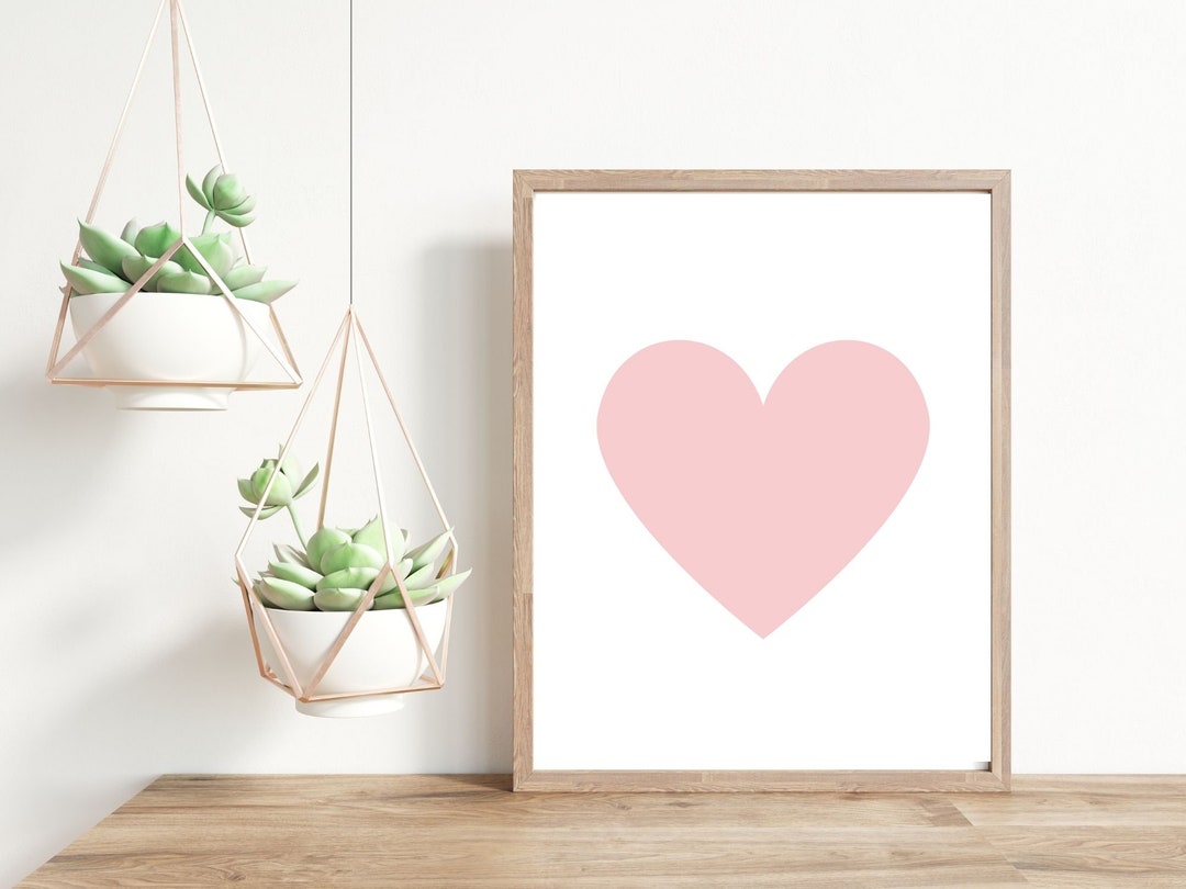 Pink Heart Wall Art, Nursery Wall Print, Nursery Wall Prints, Light