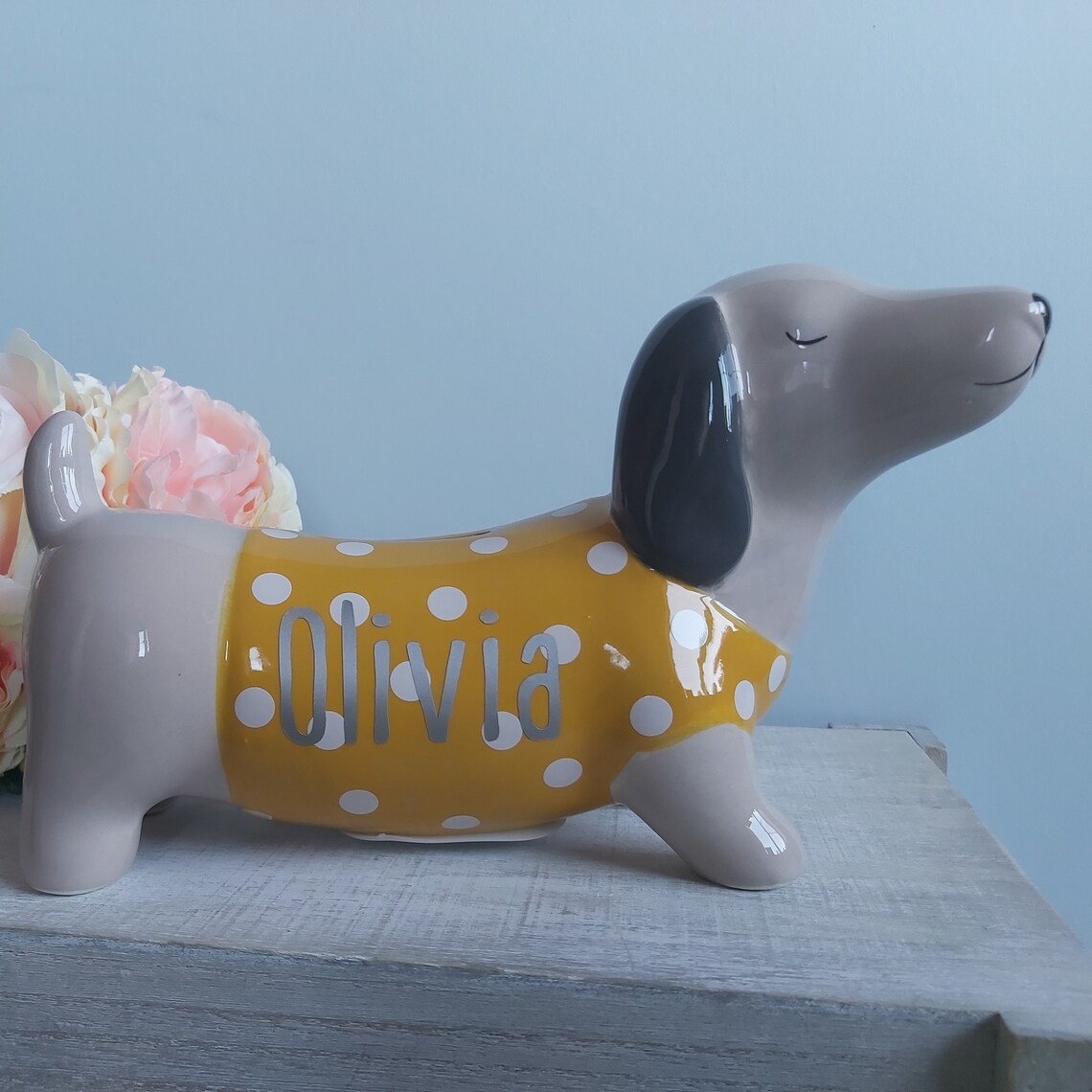 Personalised Dachshund Dog Money Box Piggy Bank Silver Etsy
