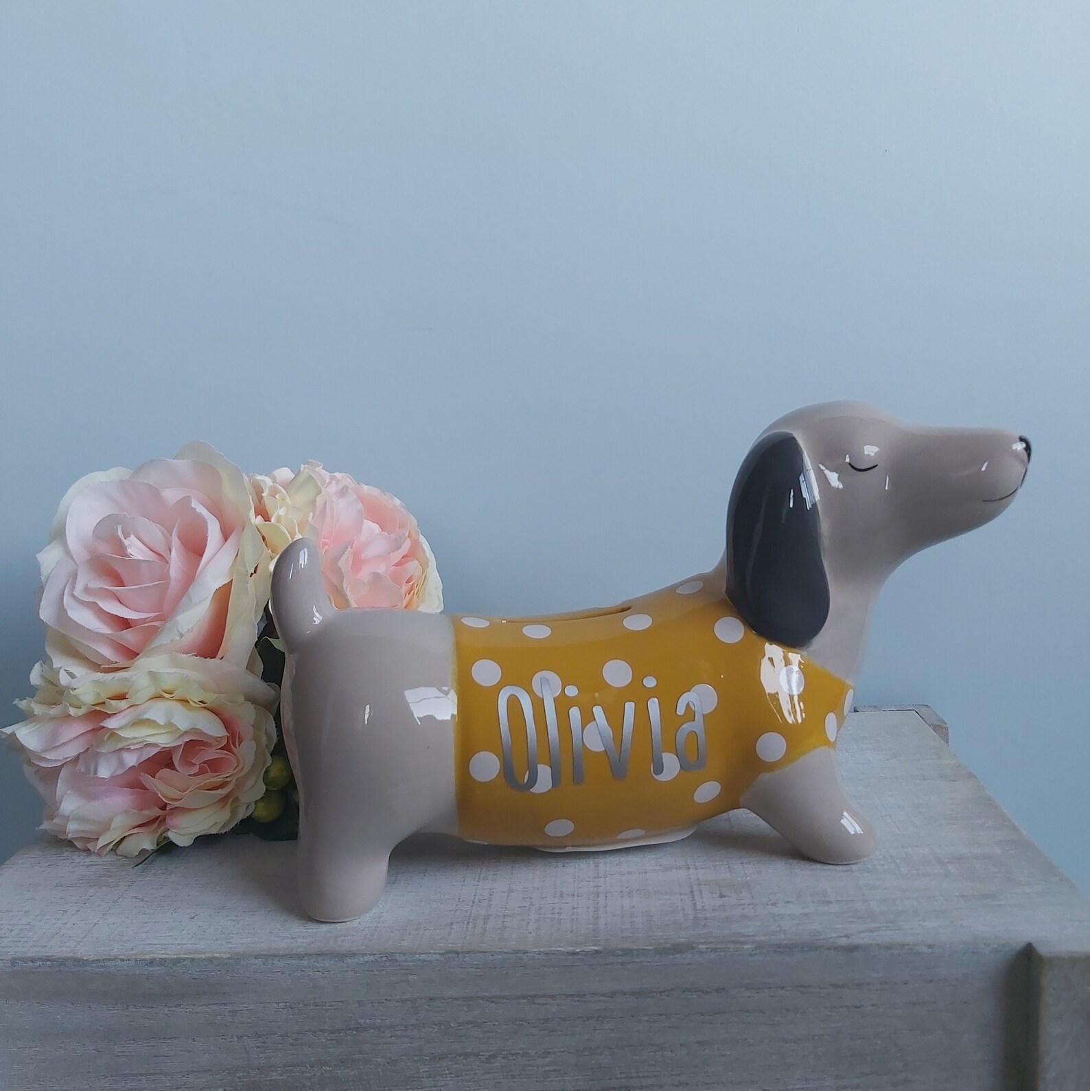Personalised Dachshund Dog Money Box Piggy Bank Silver Etsy