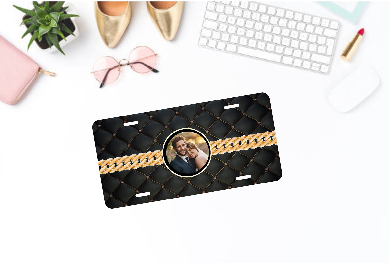 Custom License Plate/ Leather Gold Couture Plate Design/ Etsy