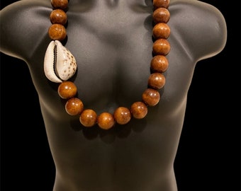 Jambo Mens beaded necklace , african necklace , Mens jewellery , avant guard , gift for him , handmade shell jewelry , wood accessories.