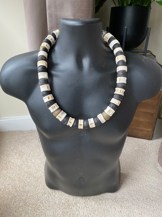 Zulu Mens Beaded Tribal Necklace Handmade From Horn and Exotic
