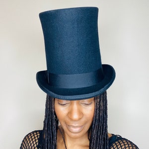 Stylish Erykah badu tall top hat , unique black hat for that special event .Mens wedding hats, unique head wear , wedding accessories .