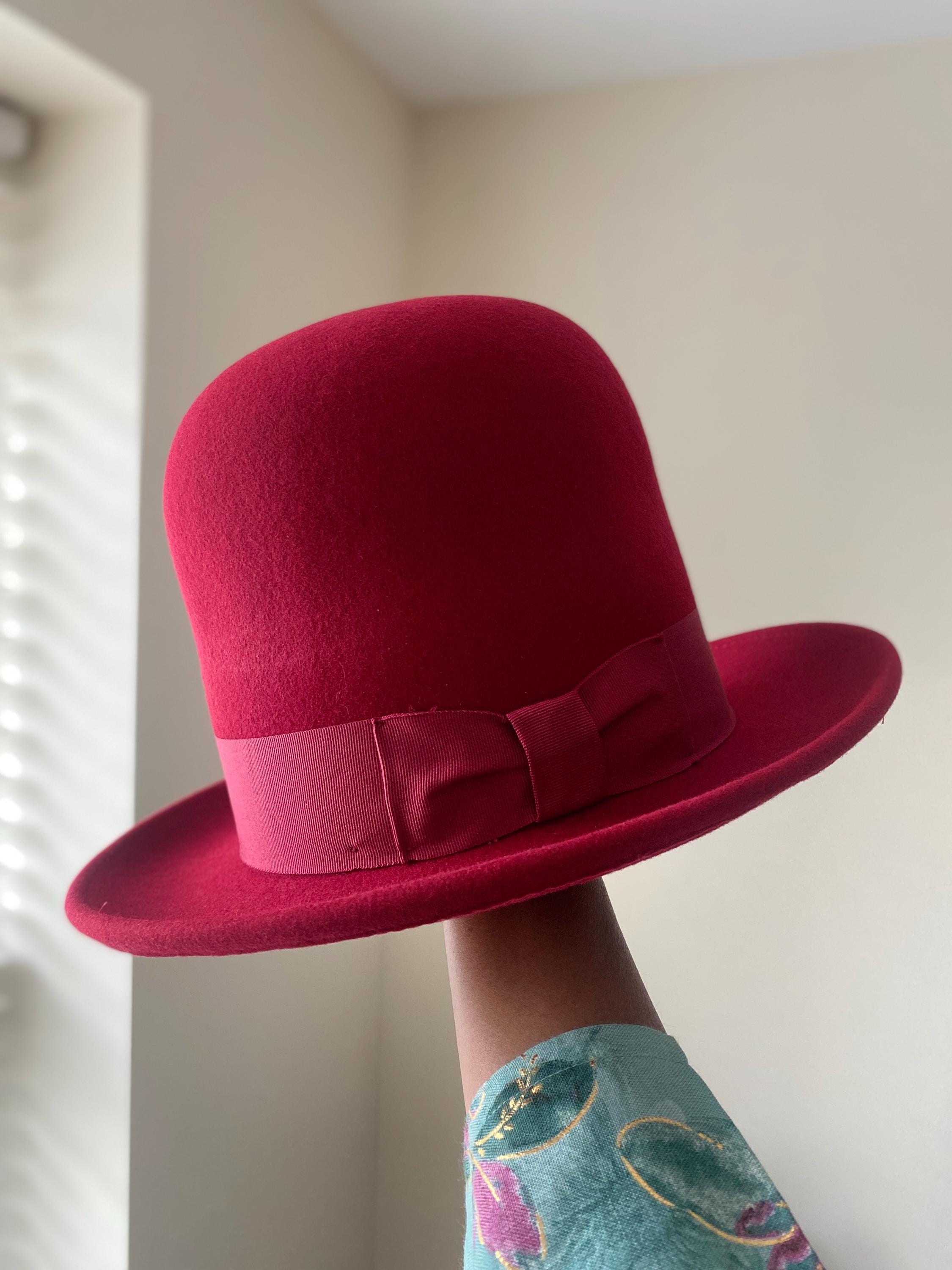 Red Wool Felt Top Hat, Event Hats , Stylish Hats . Tall 