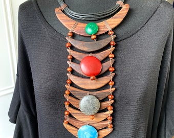 LURPUTO Necklace, handmade necklace, tribal necklace ,haute couture, women’s necklace, multi strand necklace, wood necklace, resin necklace