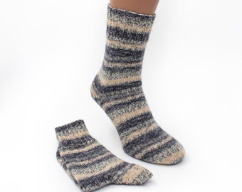 Grey and Yellow Hand Knitted Wool Socks, Warm Handmade socks, Unisex slipper socks, Women knit slipper, Men knit slipper Active