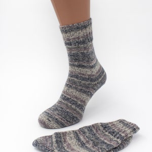 Grey and White Hand Knitted Wool Socks, Warm Handmade socks, Unisex slipper socks, Women knit slipper, Men knit slipper image 7