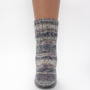 Grey and White Hand Knitted Wool Socks, Warm Handmade socks, Unisex slipper socks, Women knit slipper, Men knit slipper image 4
