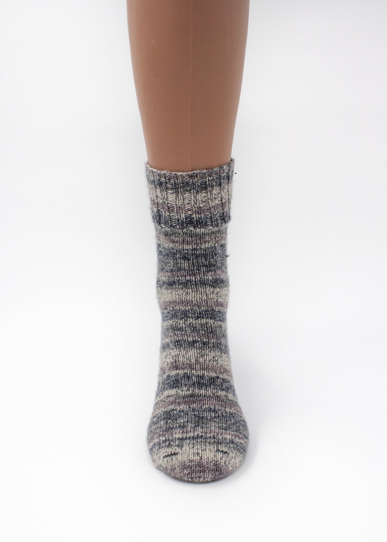 Grey and White Hand Knitted Wool Socks, Warm Handmade socks, Unisex slipper socks, Women knit slipper, Men knit slipper image 8