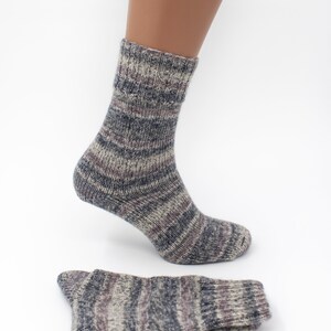 Grey and White Hand Knitted Wool Socks, Warm Handmade socks, Unisex slipper socks, Women knit slipper, Men knit slipper image 2