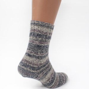 Grey and White Hand Knitted Wool Socks, Warm Handmade socks, Unisex slipper socks, Women knit slipper, Men knit slipper image 3