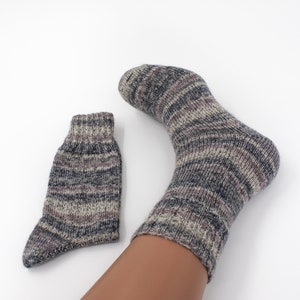 Grey and White Hand Knitted Wool Socks, Warm Handmade socks, Unisex slipper socks, Women knit slipper, Men knit slipper image 10