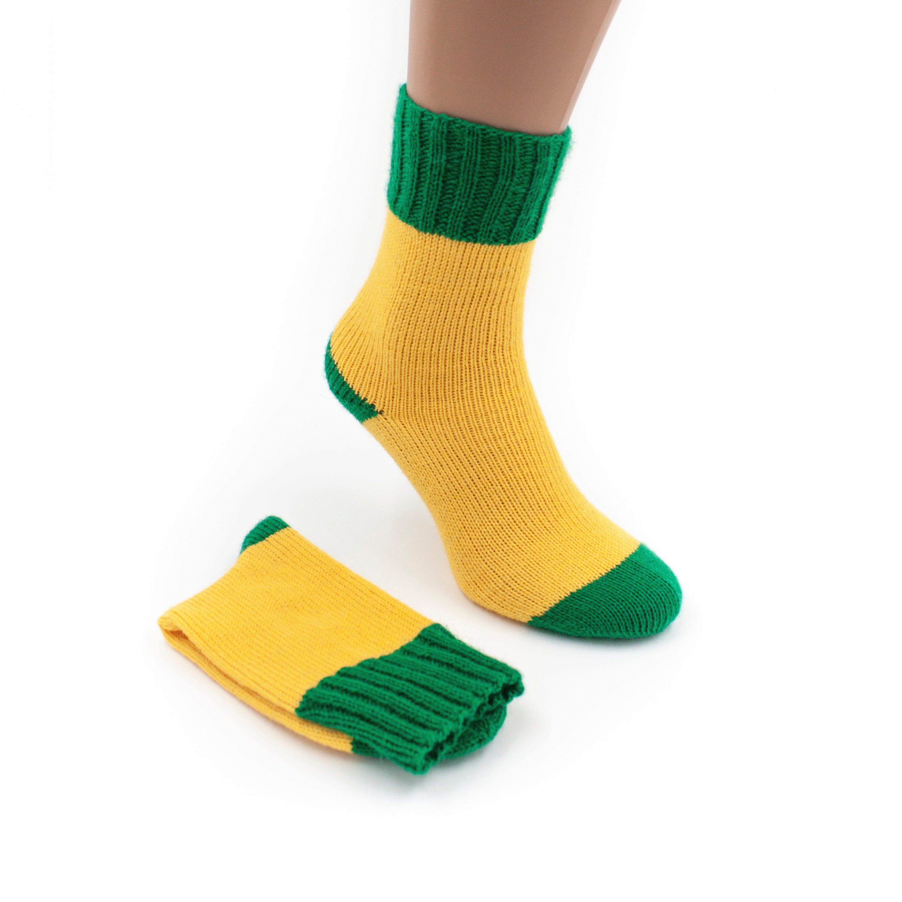 Yellow and Green Hand Knitted Wool Socks Warm Handmade socks Etsy