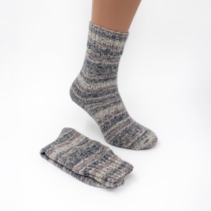 Grey and White Hand Knitted Wool Socks, Warm Handmade socks, Unisex slipper socks, Women knit slipper, Men knit slipper image 1