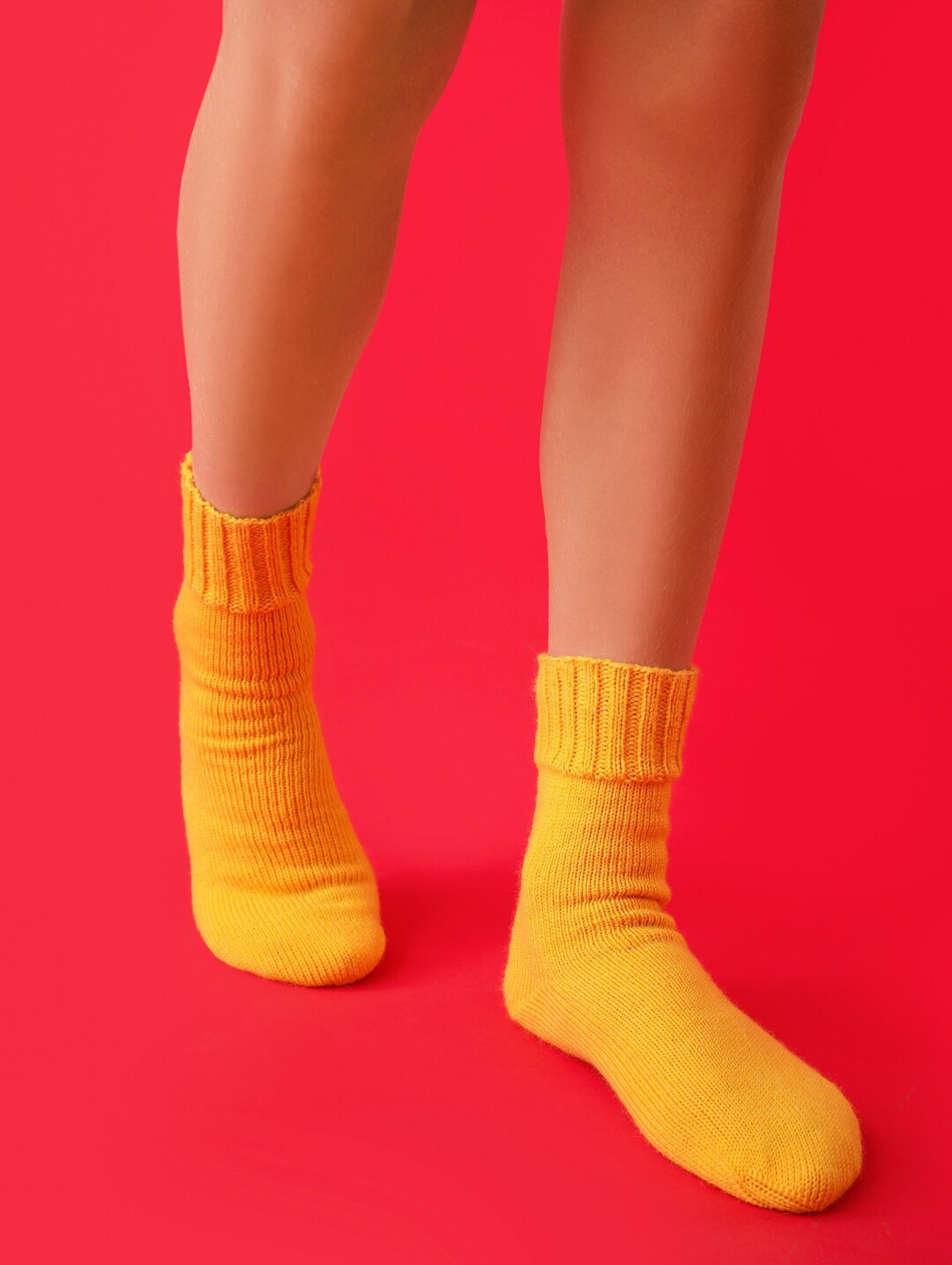 Yellow Hand Knitted Merino Wool Socks Warm Handmade Socks Etsy