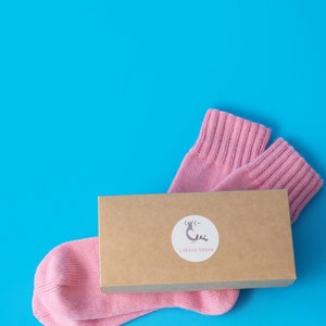 Pink Hand Knitted Merino Wool Socks, Warm Handmade socks, Unisex slipper socks, Women knit slipper, Men knit slipper image 7
