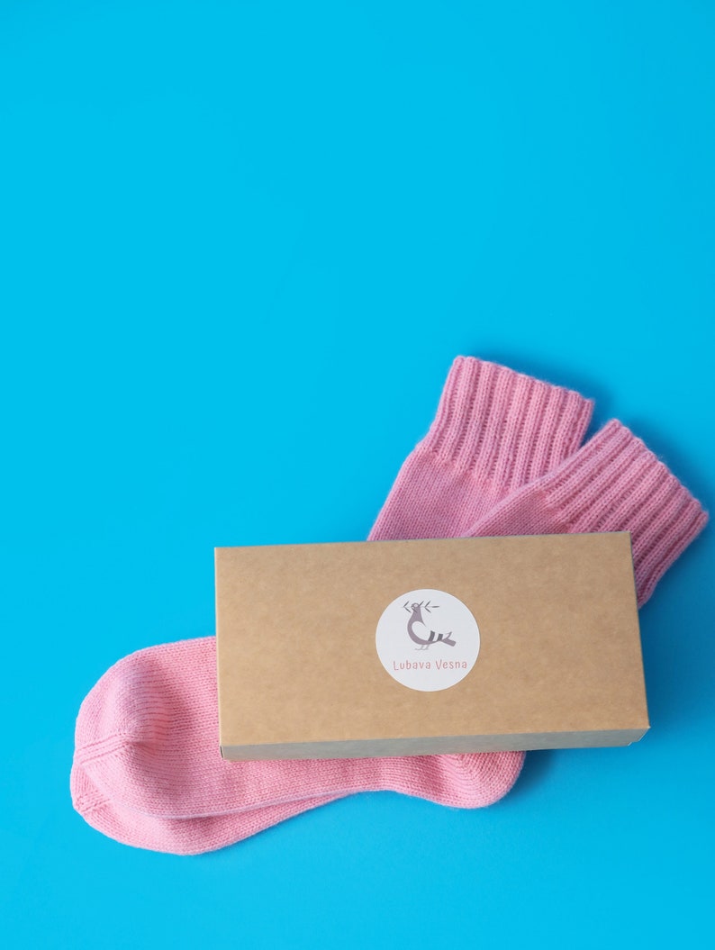 Pink Hand Knitted Merino Wool Socks, Warm Handmade socks, Unisex slipper socks, Women knit slipper, Men knit slipper image 7