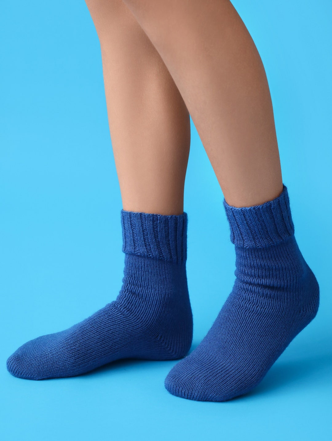 Blue Hand Knitted Merino Wool Socks Warm Handmade Socks Etsy