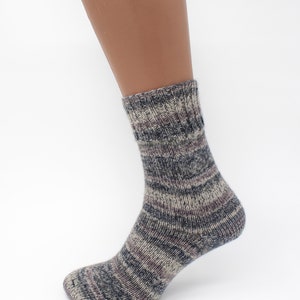 Grey and White Hand Knitted Wool Socks, Warm Handmade socks, Unisex slipper socks, Women knit slipper, Men knit slipper image 6