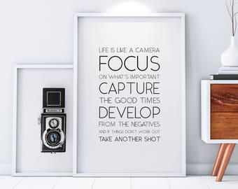 Life is Like a Camera Quote, Photography Lover Gift, Instant Downloadable Art, Typography Art Print, Photographers Gift, Instant Home decor