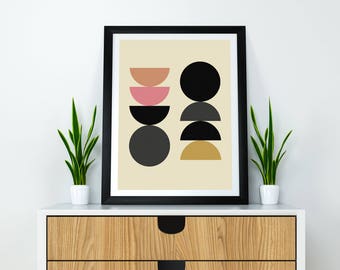 Mid Century Modern Art, Semi Circle Abstract Print, Minimal Wall art, Contemporary Minimalist Art, Mustard yellow Pattern Art, Retro Art