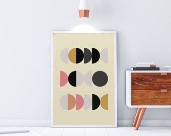 Retro Wall Art, Printable Mid Century Modern Poster, Semi Circle Pattern Vintage style Artwork, Instant Geometric Downloadable Art Print