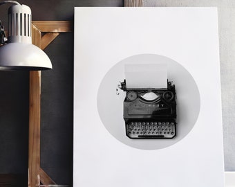 Vintage Typewriter Print, Writers Gift, Retro Poster, Printable Home Decor, Black & White Photography, Instant Gift Ideas, Contemporary Art