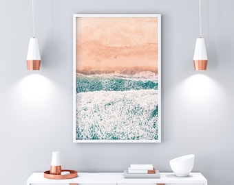 Sea Shore Ocean Print, Instant Download, Aerial Photography Beach Print, Pink Blue Ocean Art, Ocean Photography Print, Printable Beach Art