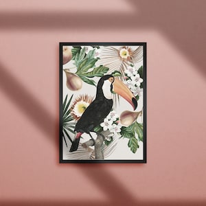 Toucan Tropical Art Print, Botanical Plant Art, Jungle Artwork, Green Plant Wall Art, Vintage Plant Art, Vintage Animal Print, Tropical Bird