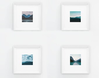Blue Landscapes Set of 4, Instant Download Art, Blue Photography Print, Landscape Art Print, Minimal Art Decor, Blue Square Wall Art, Modern