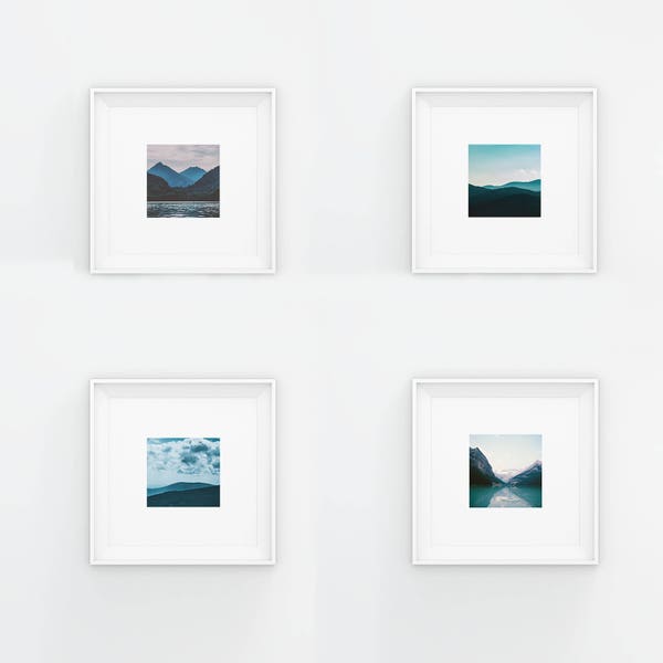 Blue Landscapes Set of 4, Instant Download Art, Blue Photography Print, Landscape Art Print, Minimal Art Decor, Blue Square Wall Art, Modern