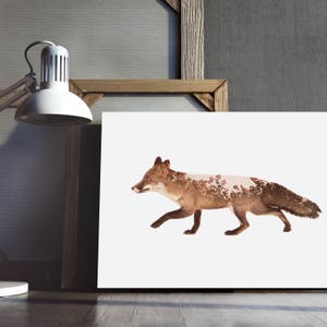 Fox Print, Double Exposure Art, Forest Animal Art, Woodland Fox Print, Trees Landscape Art , Downloadable Art, Printable Art, Fox Artwork