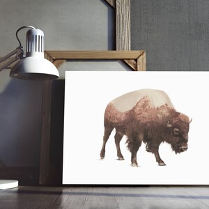 Buffalo Print, Double Exposure Art, Bison Animal Art, Landscape Print, Mountain Art Print, Instant Download Art, Instant Printable Art