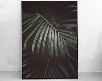Palm Leaves Print, Dark Green Plant Art, Plant Leaf Photography, Botanical Printable Art, Downloadable Art Print, Tropical Art Print