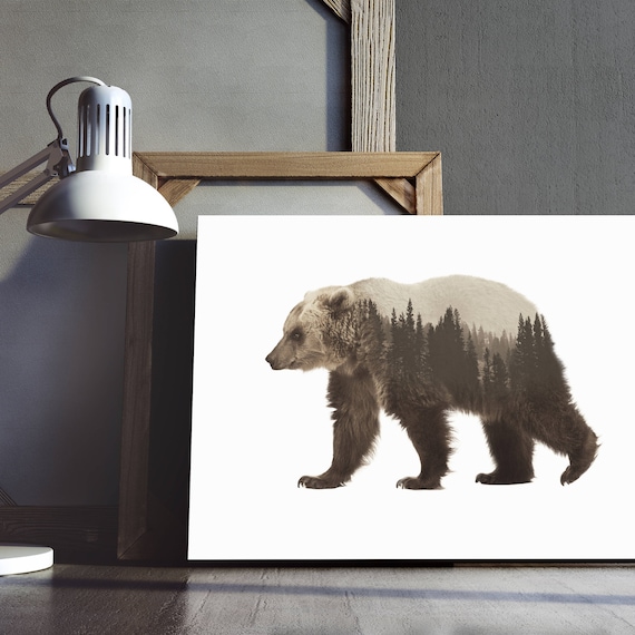 Bear Print, Double Exposure Art, Woodland Animal Art, Bear Photography Print, Forest Art Print, Instant Download Art, Printable Animal Print