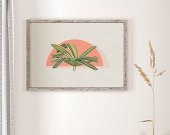 Plant Abstract Semi Circle Print, Vintage Plant Illustration, Mid Century Modern Art, Botanical Abstract Art, Graphic Illustration Wall Art
