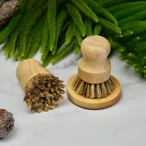 Bamboo Pot Brush: Sisal & Palm Fiber, All Natural Kitchen Scrubber