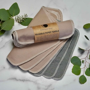 Toalhas de papel reutilizáveis | Camada Dupla | Pacote de 6 | Sem papel | Flanela de algodão | Ecológico | Bens domésticos | Cozinha | Sustentável | Desperdício Zero