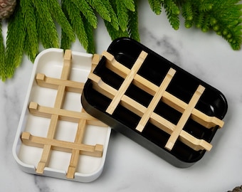 Bamboo Soap Dish: Sustainable Cornstarch Base, Elegant Bathroom Decor
