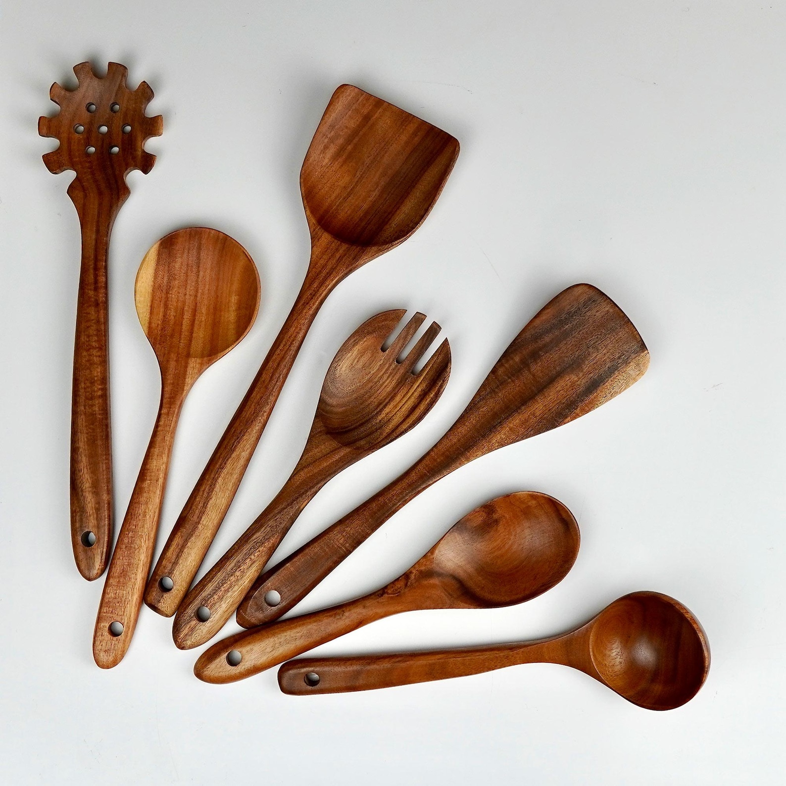 Image of 7 Piece Teak Wood Kitchen Utensil Set