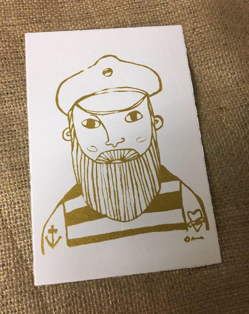 gold Screen printing postcard with sailor motif Pit