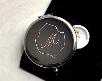 Initial Crest Compact Mirror Engraved Gold Rose Gold B - Gift Mom  Custom Bridesmaids Gift Bachelorette Favor Mother's Day Gift Personalized