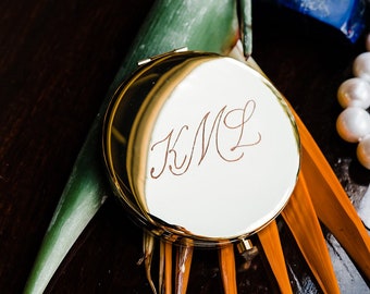 Monogram Compact Mirror Engraved Christmas Gift Mom Personalized Bridesmaids Gift Custom Bachelorette Favor Personalized Christmas Present