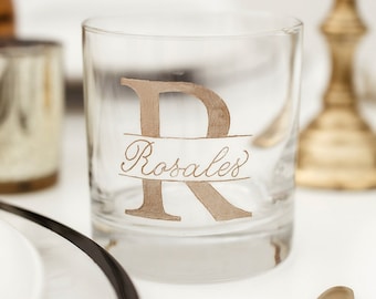 Calligraphy Engraved Whiskey Glass, Personalized, Rocks Cocktail Glass, Groomsmen, Christmas Gift, Gift for Him, Dad, Etching Holiday Party