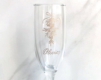 Personalized Mistletoe Champagne Glass Engraved Flute Glass Housewarming Gift New Home Custom Champagne Glass Christmas Gift Girlfriend